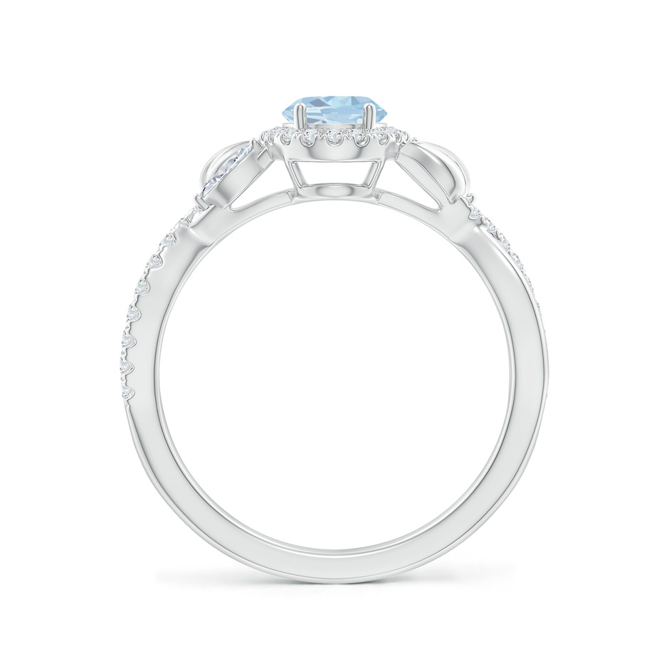 7x5mm A Oval Aquamarine Twisted Vine Ring with Diamond Halo in White Gold side-1