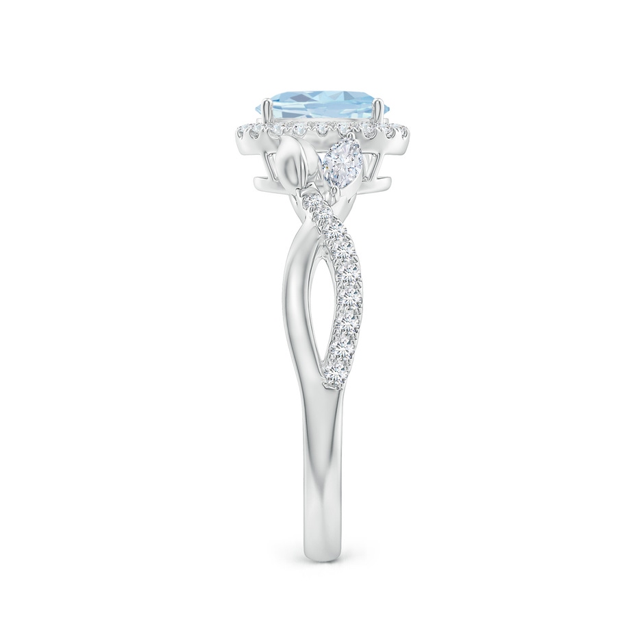 7x5mm A Oval Aquamarine Twisted Vine Ring with Diamond Halo in White Gold side-2
