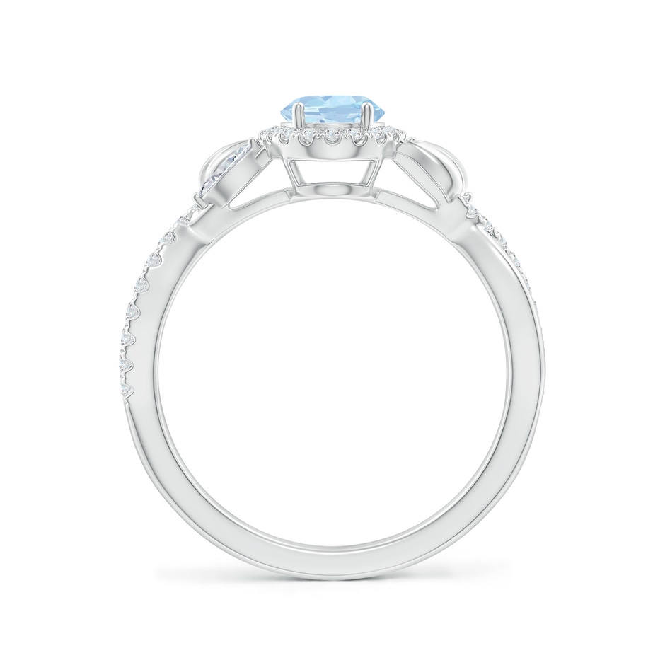 7x5mm AA Oval Aquamarine Twisted Vine Ring with Diamond Halo in White Gold side-1
