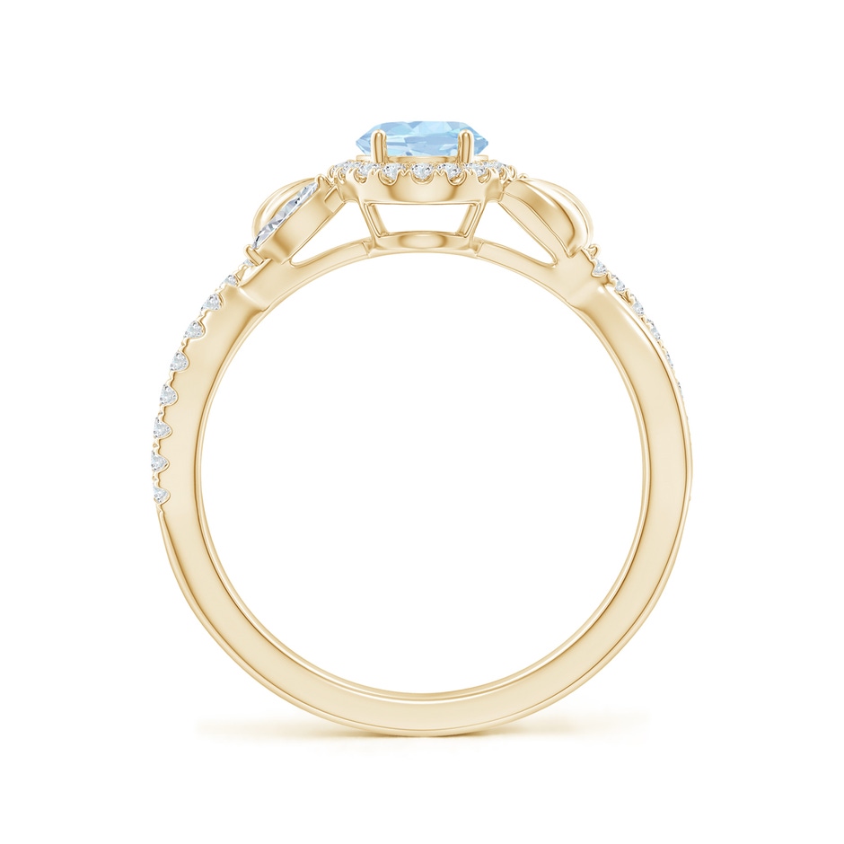 7x5mm AA Oval Aquamarine Twisted Vine Ring with Diamond Halo in Yellow Gold side-1