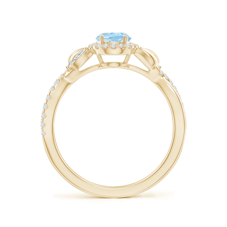 7x5mm AAA Oval Aquamarine Twisted Vine Ring with Diamond Halo in Yellow Gold side-1