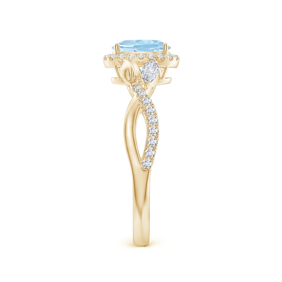 7x5mm AAA Oval Aquamarine Twisted Vine Ring with Diamond Halo in Yellow Gold side-2