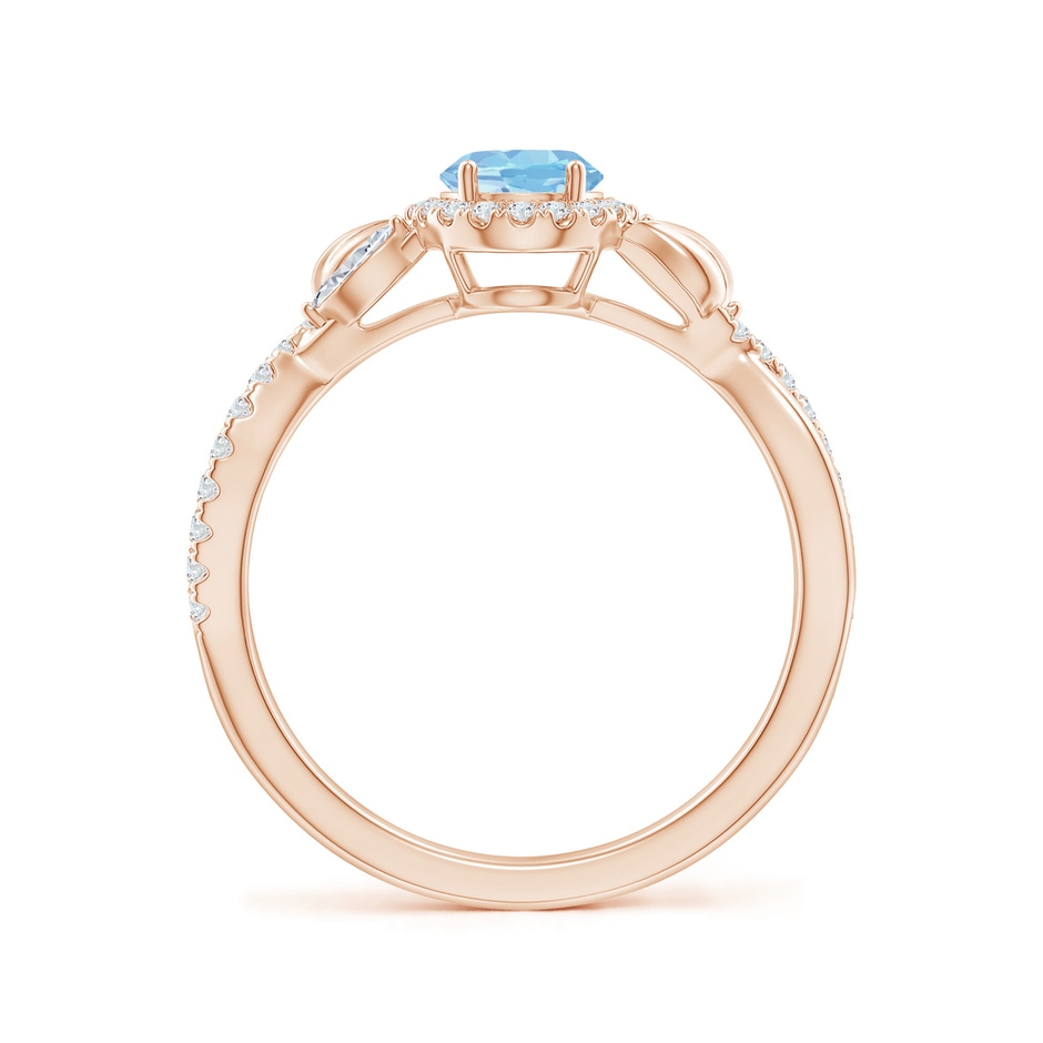 7x5mm AAAA Oval Aquamarine Twisted Vine Ring with Diamond Halo in Rose Gold side-1