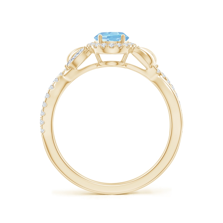 7x5mm AAAA Oval Aquamarine Twisted Vine Ring with Diamond Halo in Yellow Gold side-1