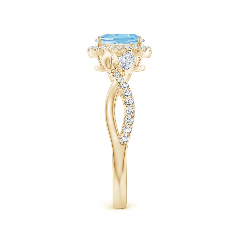 7x5mm AAAA Oval Aquamarine Twisted Vine Ring with Diamond Halo in Yellow Gold side-2