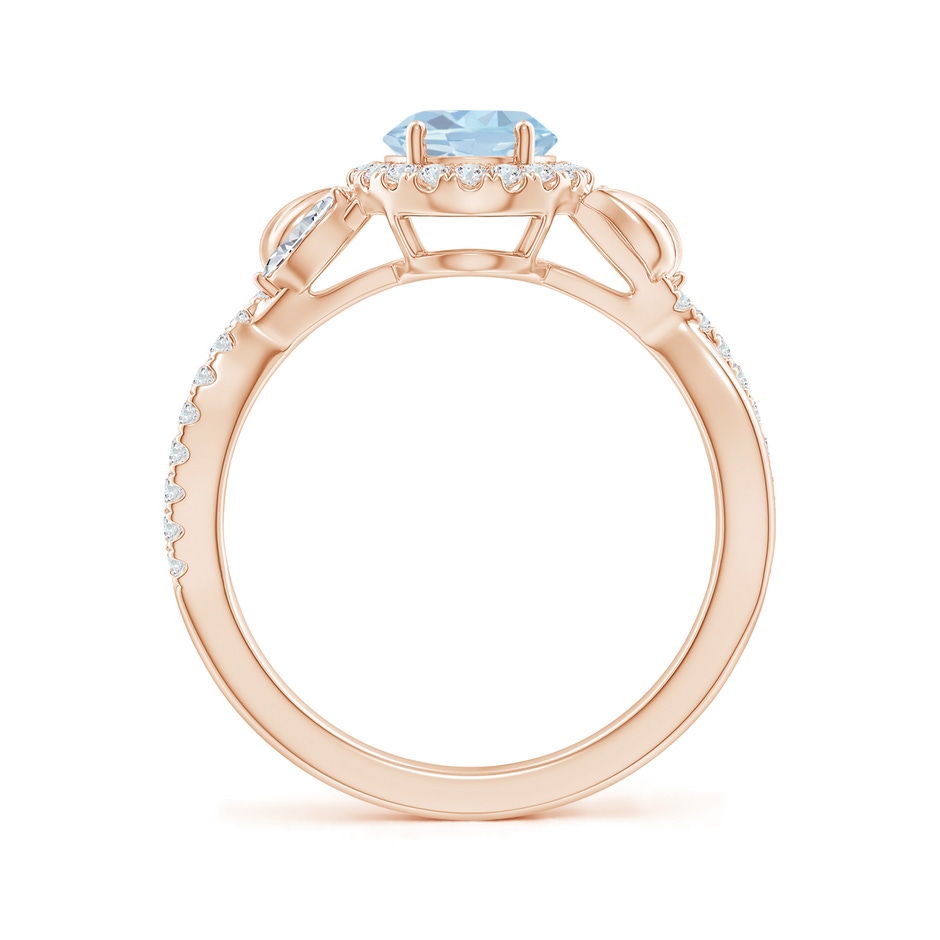 8x6mm A Oval Aquamarine Twisted Vine Ring with Diamond Halo in Rose Gold side-1