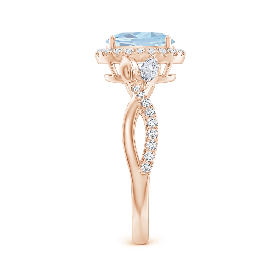 8x6mm A Oval Aquamarine Twisted Vine Ring with Diamond Halo in Rose Gold side-2