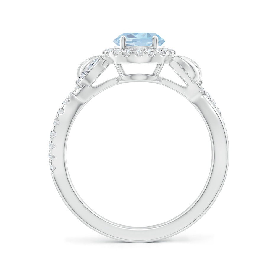 8x6mm A Oval Aquamarine Twisted Vine Ring with Diamond Halo in White Gold side-1