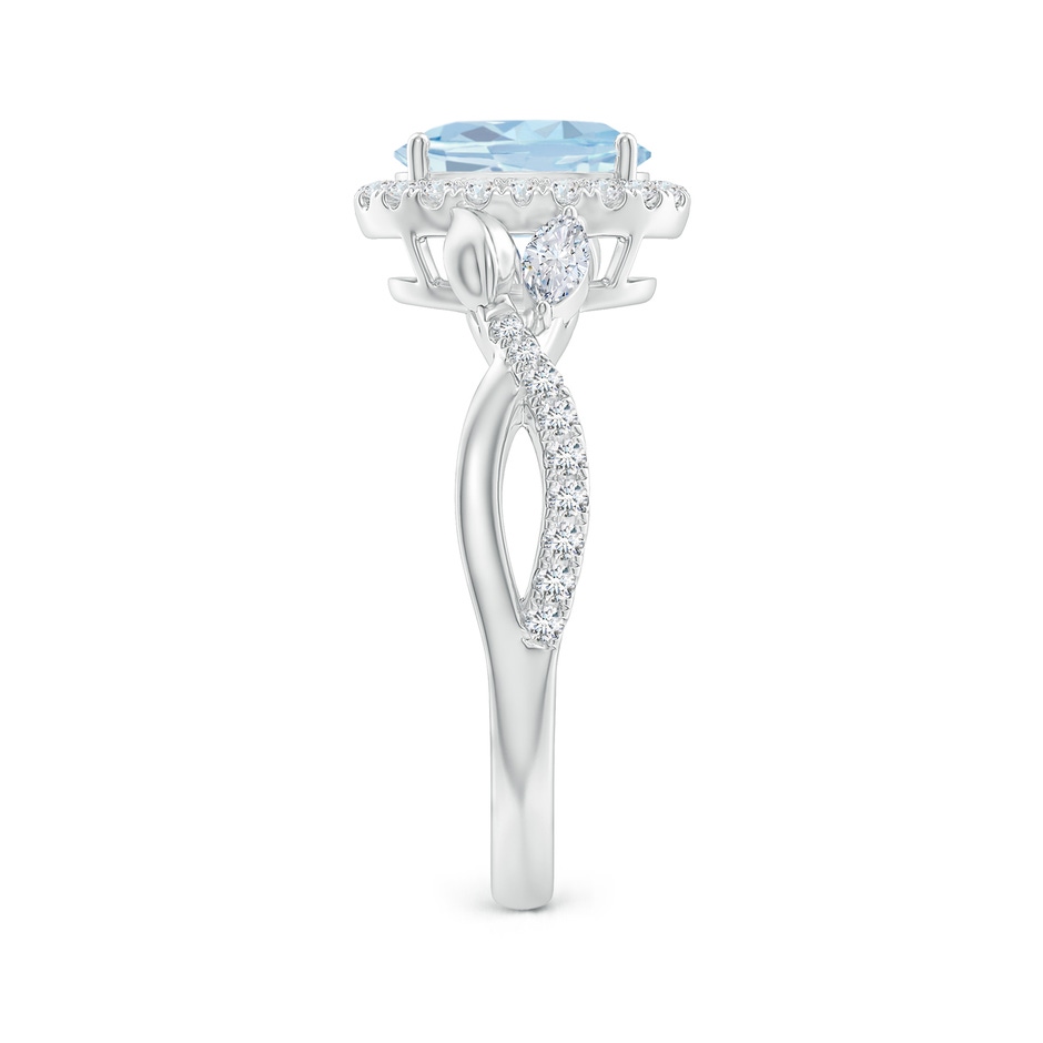 8x6mm A Oval Aquamarine Twisted Vine Ring with Diamond Halo in White Gold side-2