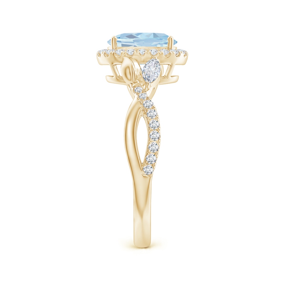 8x6mm A Oval Aquamarine Twisted Vine Ring with Diamond Halo in Yellow Gold side-2