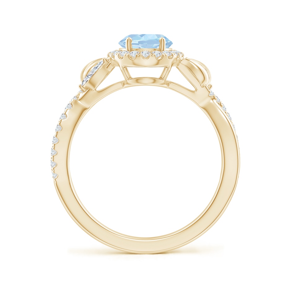 8x6mm AA Oval Aquamarine Twisted Vine Ring with Diamond Halo in Yellow Gold side-1