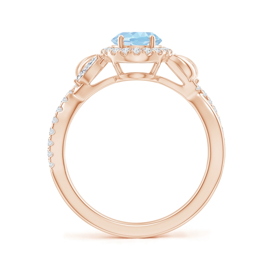 8x6mm AAA Oval Aquamarine Twisted Vine Ring with Diamond Halo in Rose Gold side-1