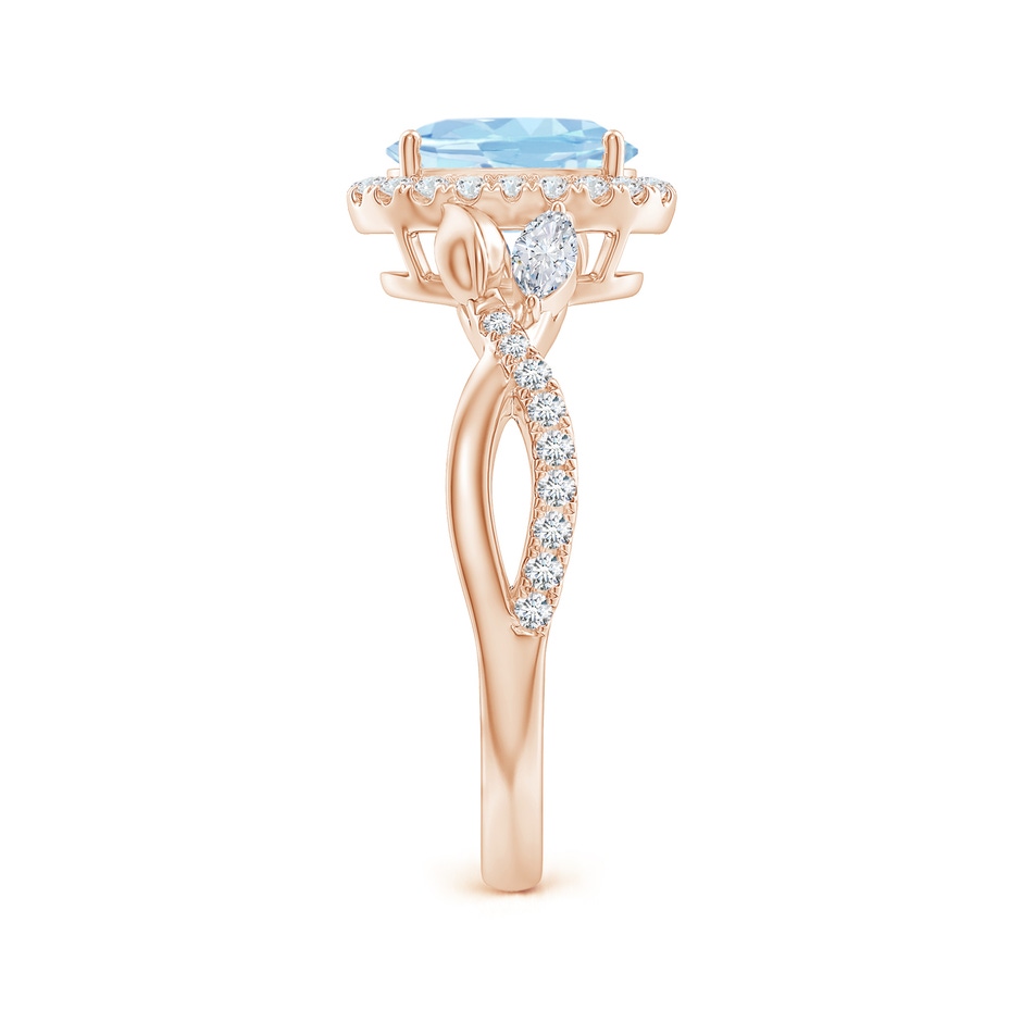 8x6mm AAA Oval Aquamarine Twisted Vine Ring with Diamond Halo in Rose Gold side-2