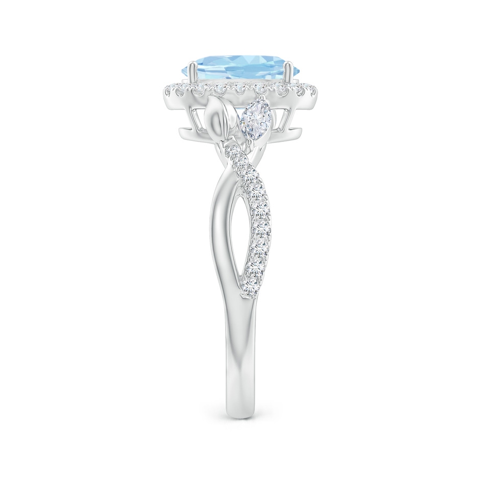 8x6mm AAA Oval Aquamarine Twisted Vine Ring with Diamond Halo in White Gold side-2