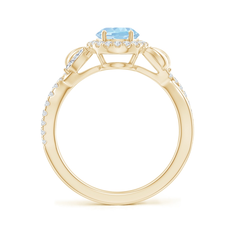 8x6mm AAA Oval Aquamarine Twisted Vine Ring with Diamond Halo in Yellow Gold side-1