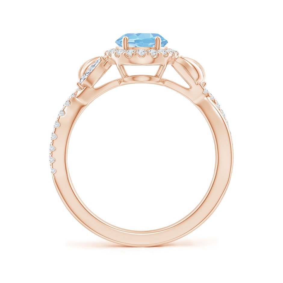 8x6mm AAAA Oval Aquamarine Twisted Vine Ring with Diamond Halo in Rose Gold side-1