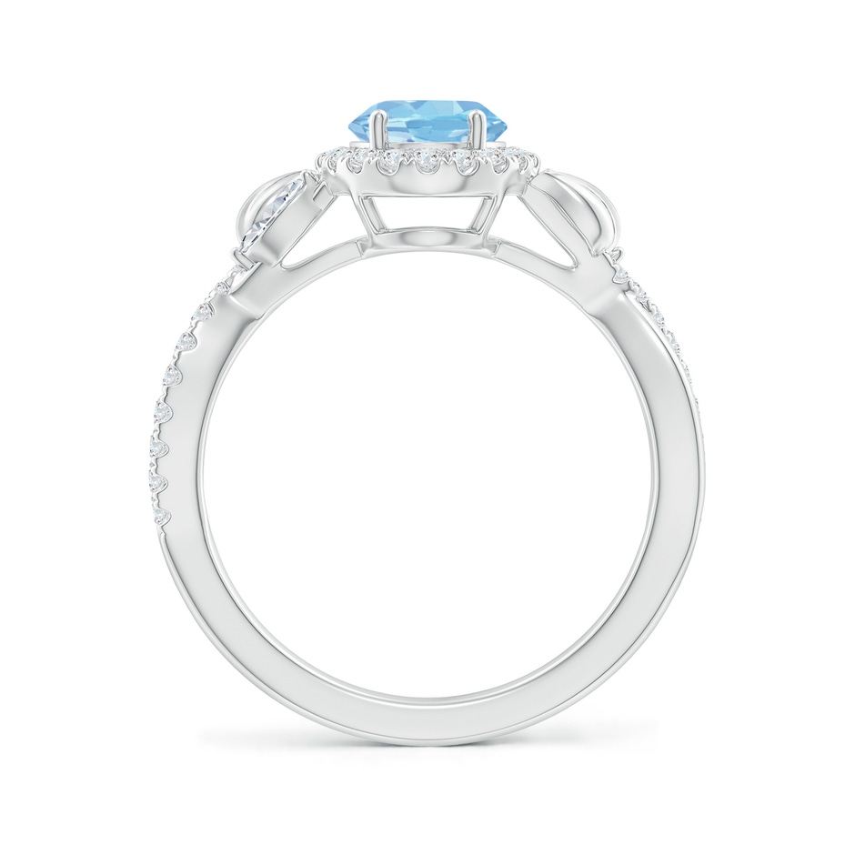 8x6mm AAAA Oval Aquamarine Twisted Vine Ring with Diamond Halo in White Gold side-1