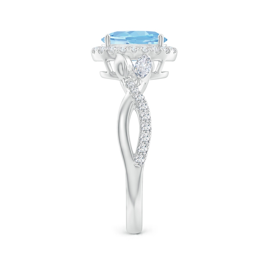 8x6mm AAAA Oval Aquamarine Twisted Vine Ring with Diamond Halo in White Gold side-2