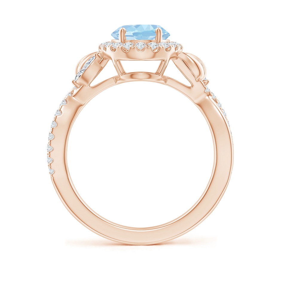 9x7mm AAA Oval Aquamarine Twisted Vine Ring with Diamond Halo in Rose Gold side-1
