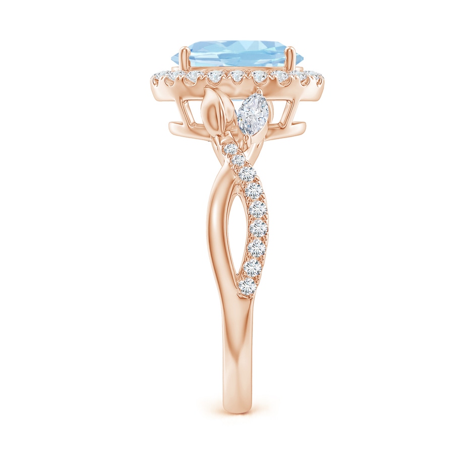 9x7mm AAA Oval Aquamarine Twisted Vine Ring with Diamond Halo in Rose Gold side-2