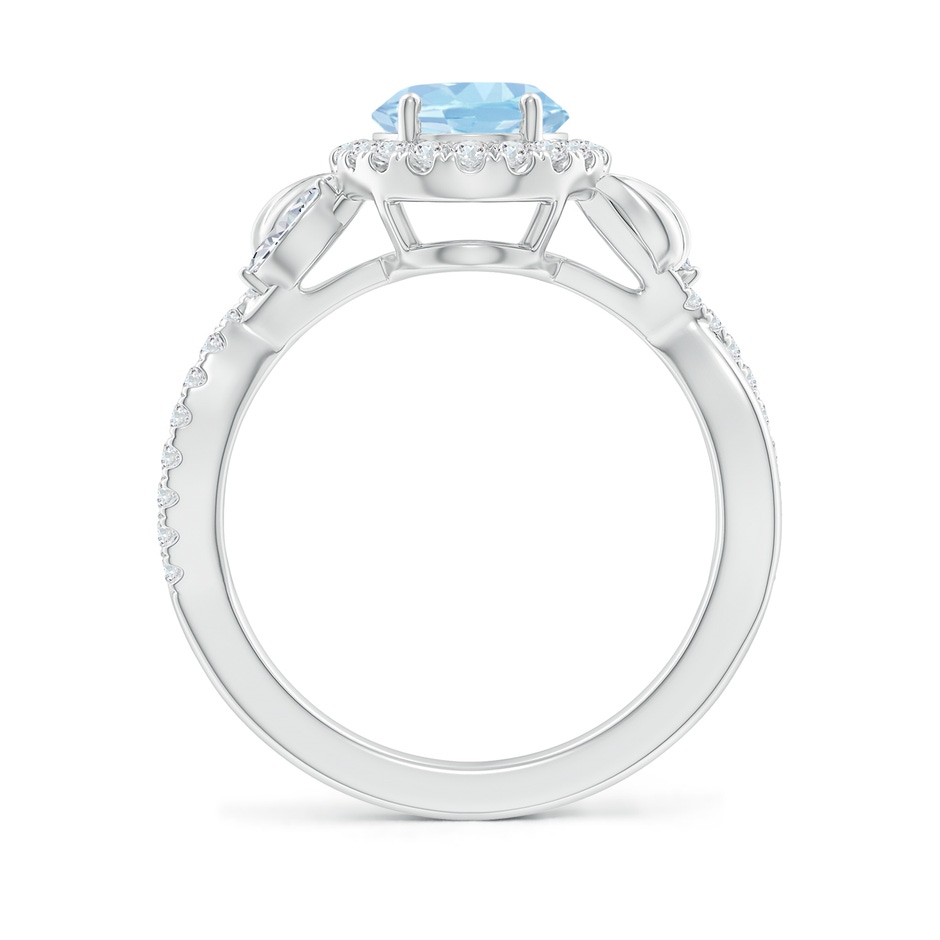 9x7mm AAA Oval Aquamarine Twisted Vine Ring with Diamond Halo in White Gold side-1