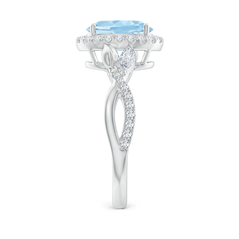 9x7mm AAA Oval Aquamarine Twisted Vine Ring with Diamond Halo in White Gold side-2