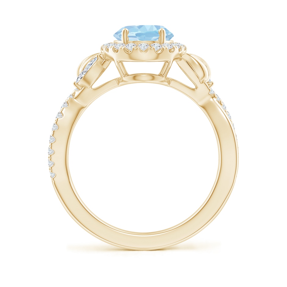 9x7mm AAA Oval Aquamarine Twisted Vine Ring with Diamond Halo in Yellow Gold side-1