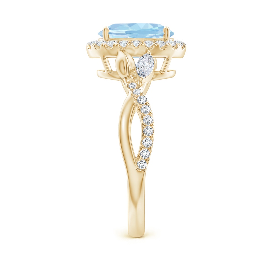 9x7mm AAA Oval Aquamarine Twisted Vine Ring with Diamond Halo in Yellow Gold side-2