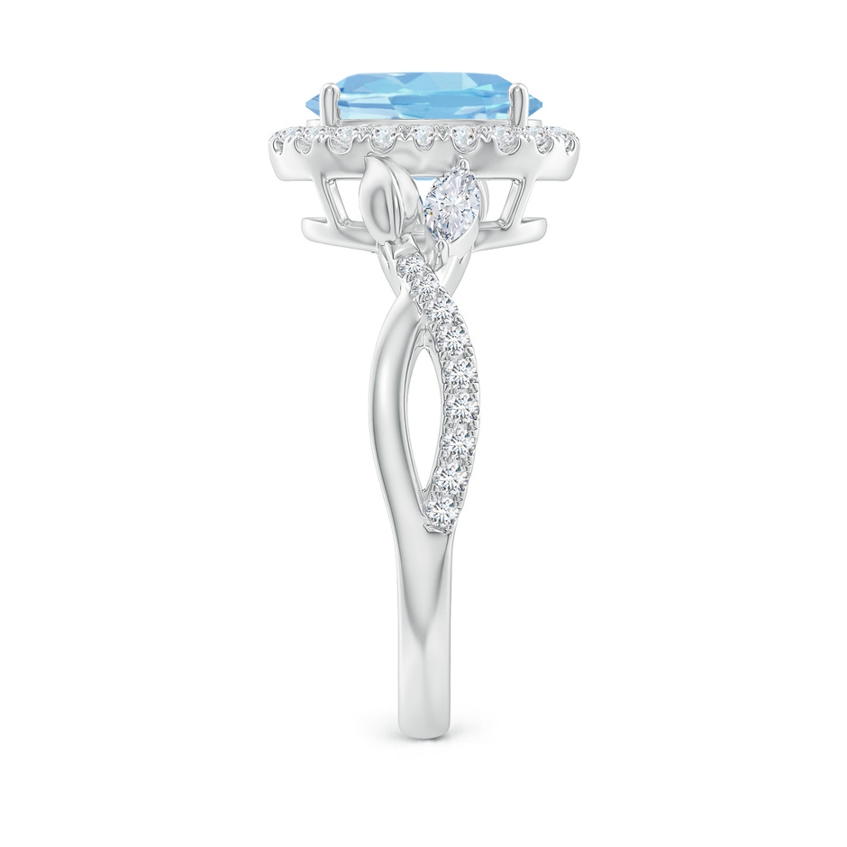 9x7mm AAAA Oval Aquamarine Twisted Vine Ring with Diamond Halo in White Gold side-2