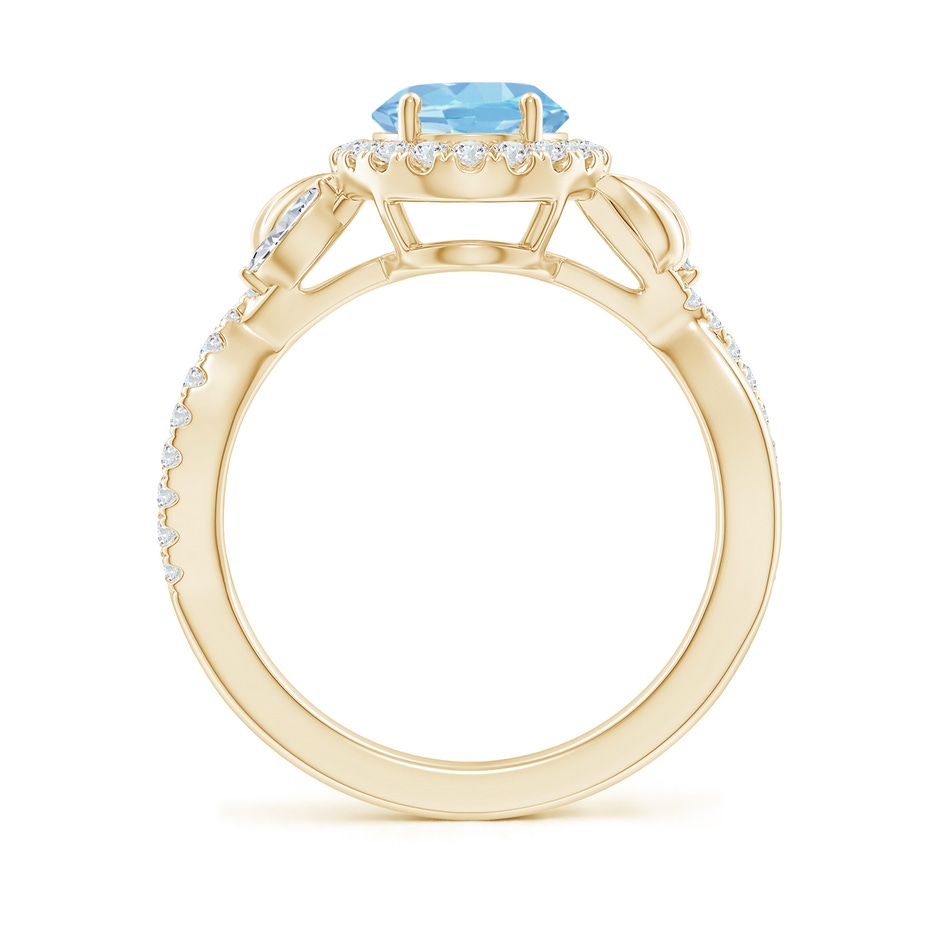 9x7mm AAAA Oval Aquamarine Twisted Vine Ring with Diamond Halo in Yellow Gold side-1