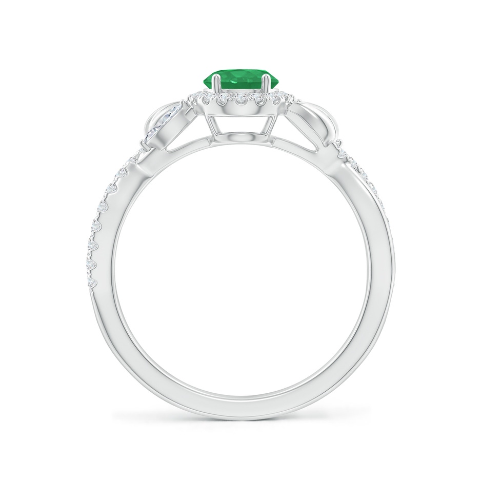 7x5mm A Oval Emerald Twisted Vine Ring with Diamond Halo in White Gold Side-1