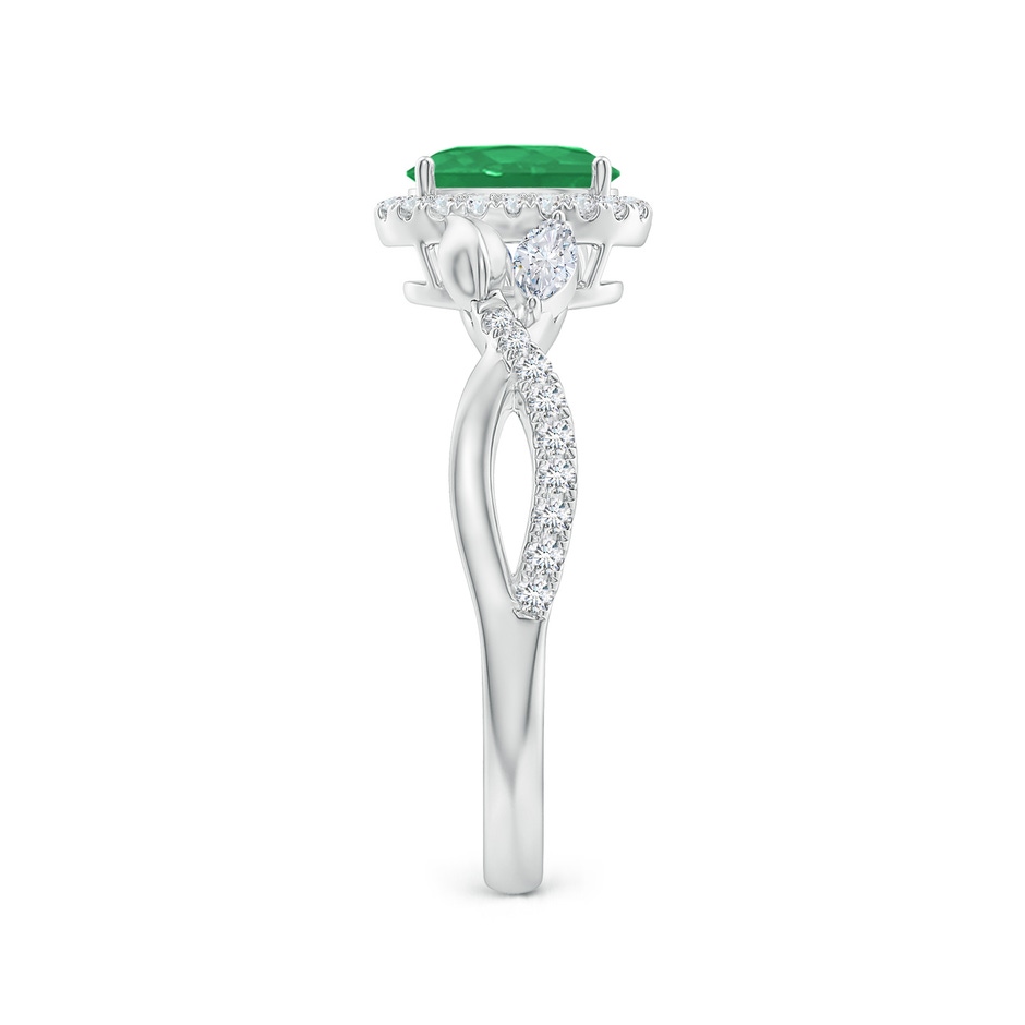 7x5mm A Oval Emerald Twisted Vine Ring with Diamond Halo in White Gold Side-2