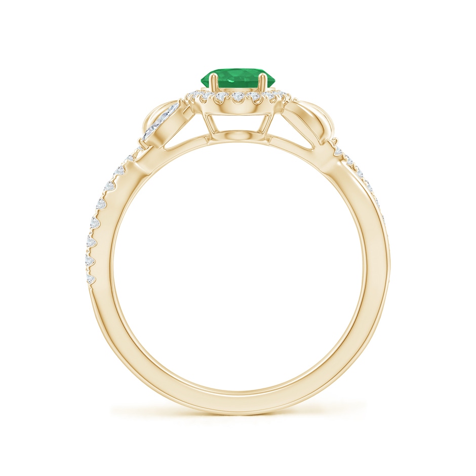 7x5mm A Oval Emerald Twisted Vine Ring with Diamond Halo in Yellow Gold side-1