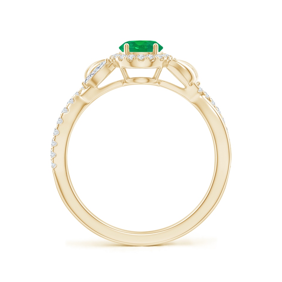 7x5mm AA Oval Emerald Twisted Vine Ring with Diamond Halo in Yellow Gold Side-1