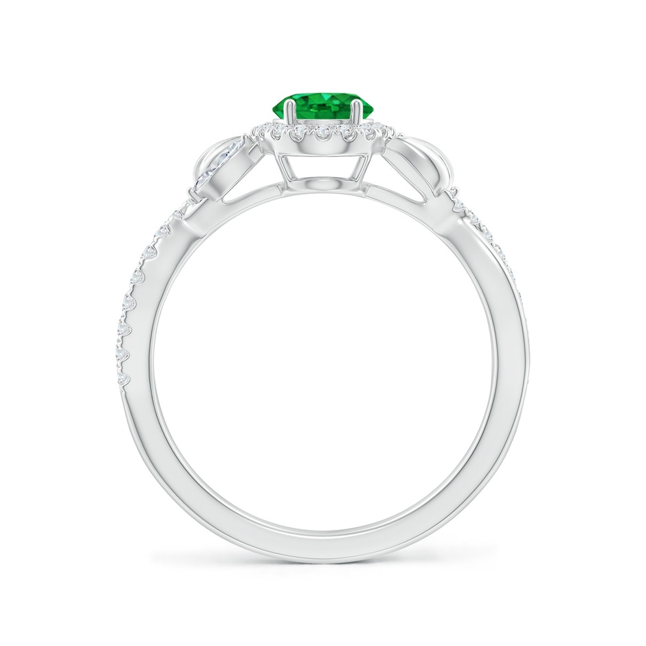 7x5mm AAA Oval Emerald Twisted Vine Ring with Diamond Halo in White Gold Side-1