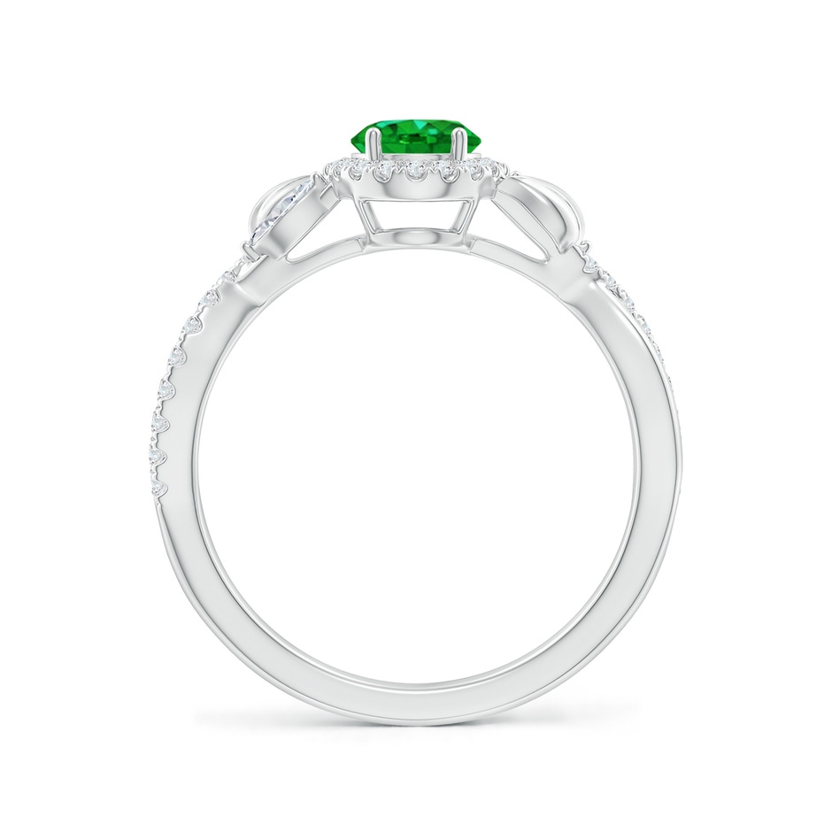 7x5mm AAAA Oval Emerald Twisted Vine Ring with Diamond Halo in White Gold Side-1