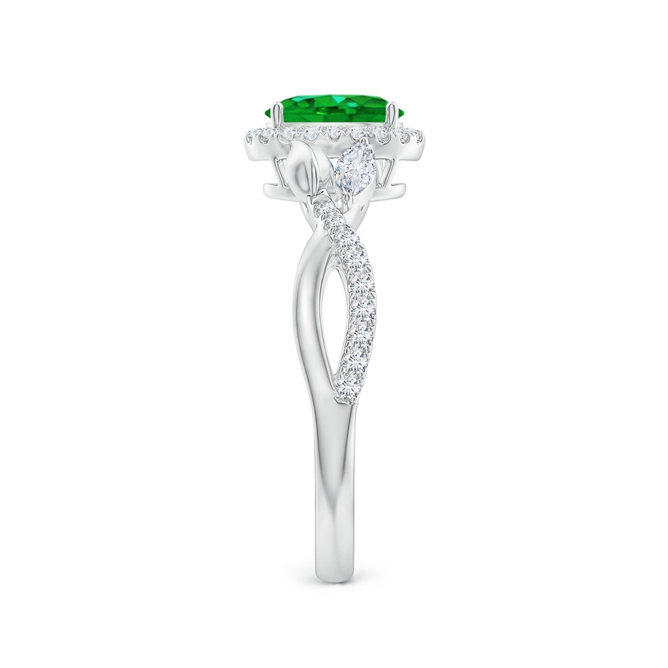 7x5mm AAAA Oval Emerald Twisted Vine Ring with Diamond Halo in White Gold Side-2