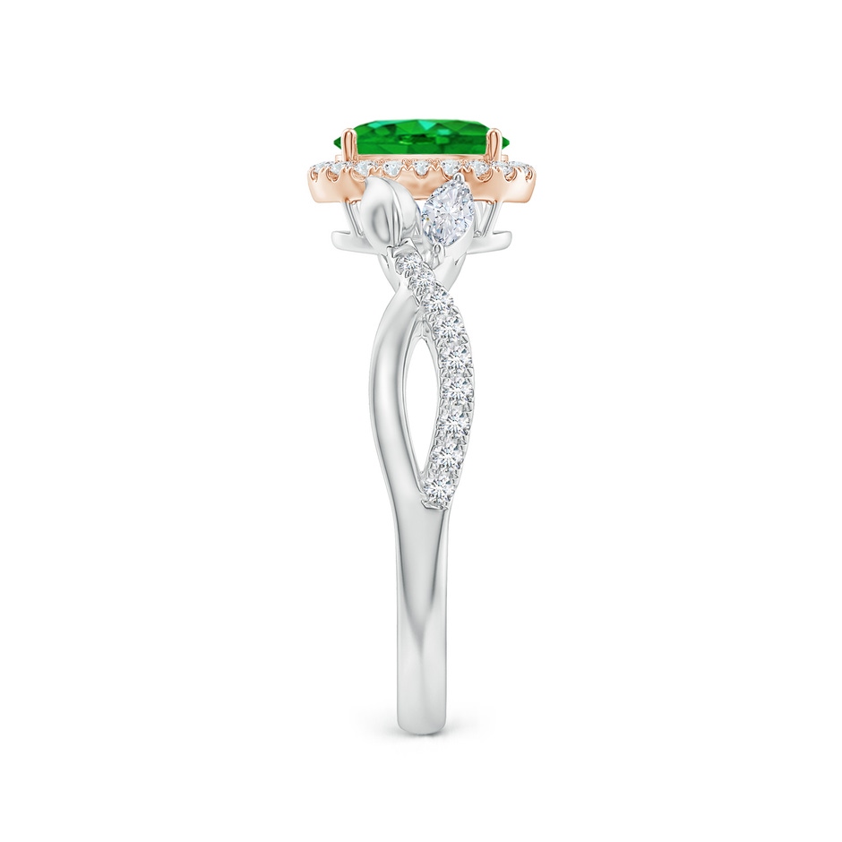 7x5mm AAAA Oval Emerald Twisted Vine Ring with Diamond Halo in White Gold Rose Gold side-2