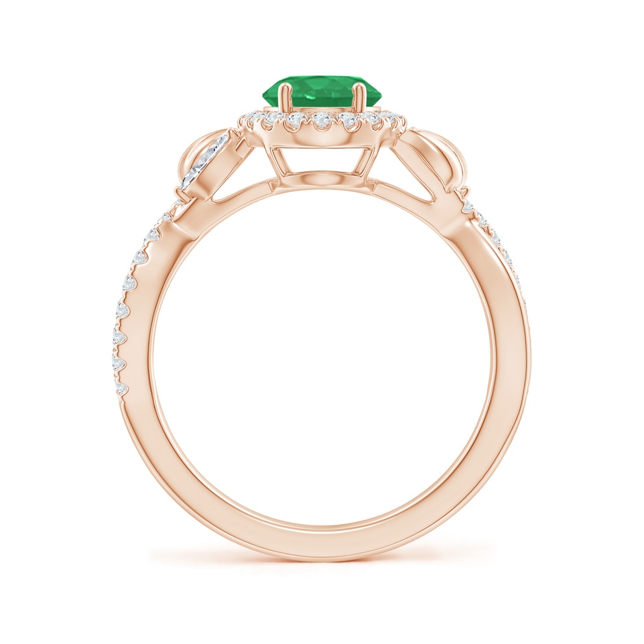 8x6mm A Oval Emerald Twisted Vine Ring with Diamond Halo in Rose Gold Side-1