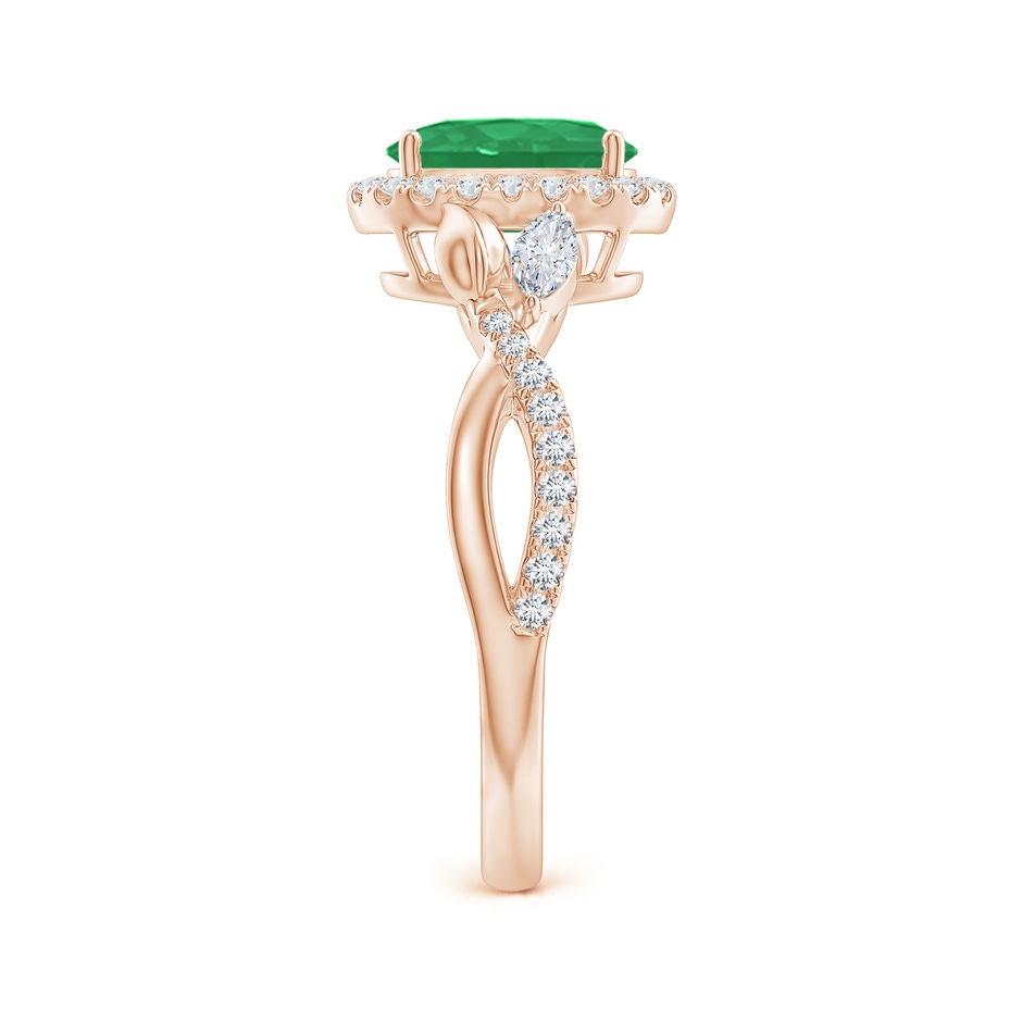 8x6mm A Oval Emerald Twisted Vine Ring with Diamond Halo in Rose Gold Side-2