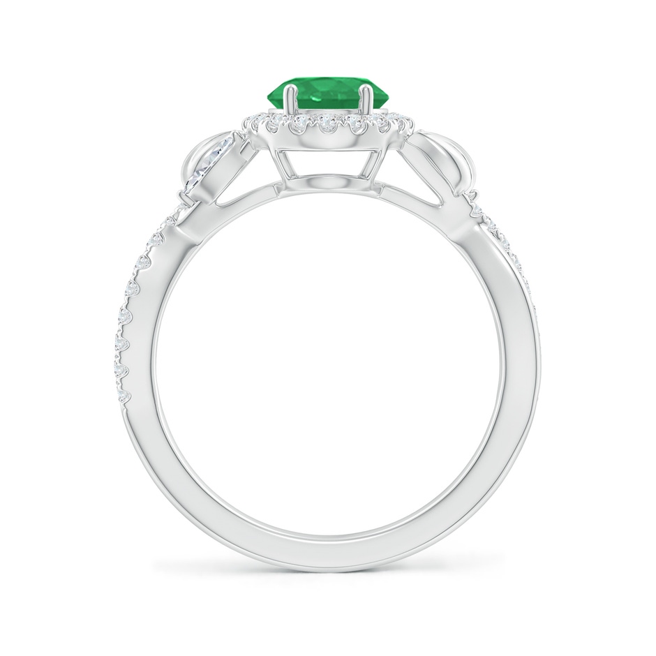 8x6mm A Oval Emerald Twisted Vine Ring with Diamond Halo in White Gold Side-1