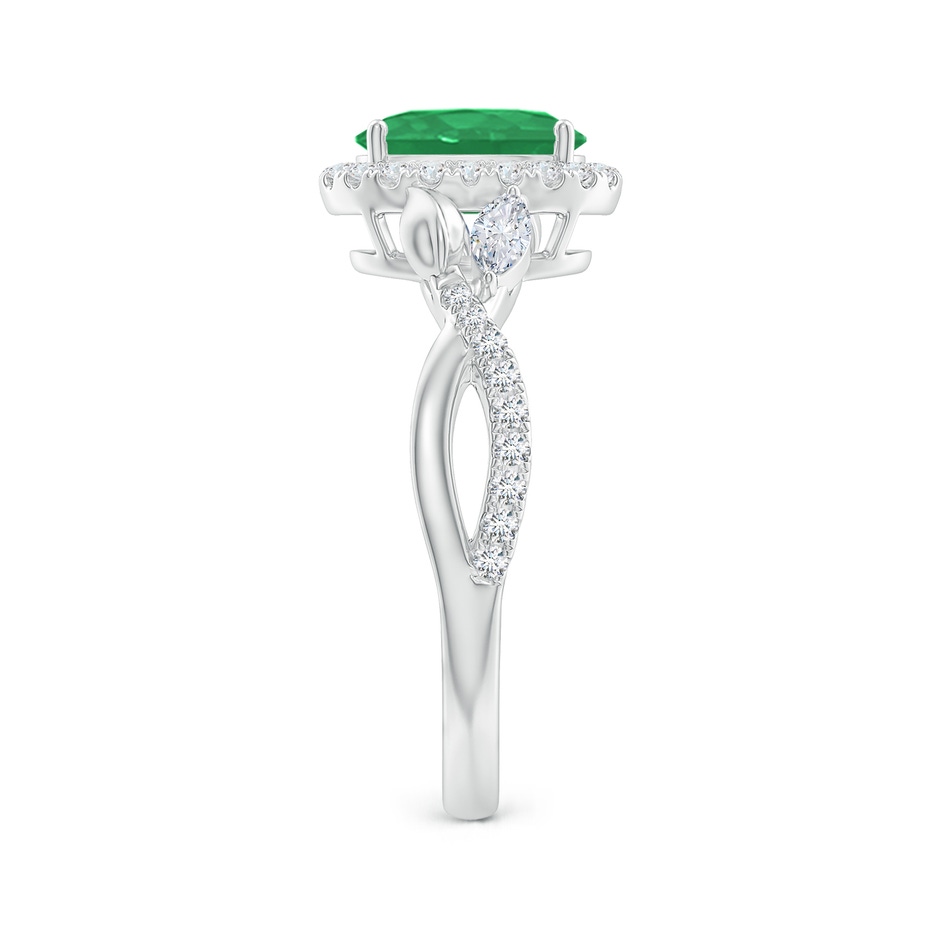 8x6mm A Oval Emerald Twisted Vine Ring with Diamond Halo in White Gold Side-2