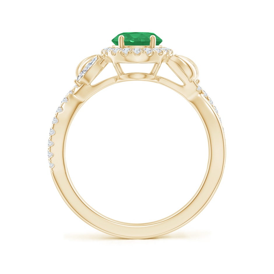 8x6mm A Oval Emerald Twisted Vine Ring with Diamond Halo in Yellow Gold side-1
