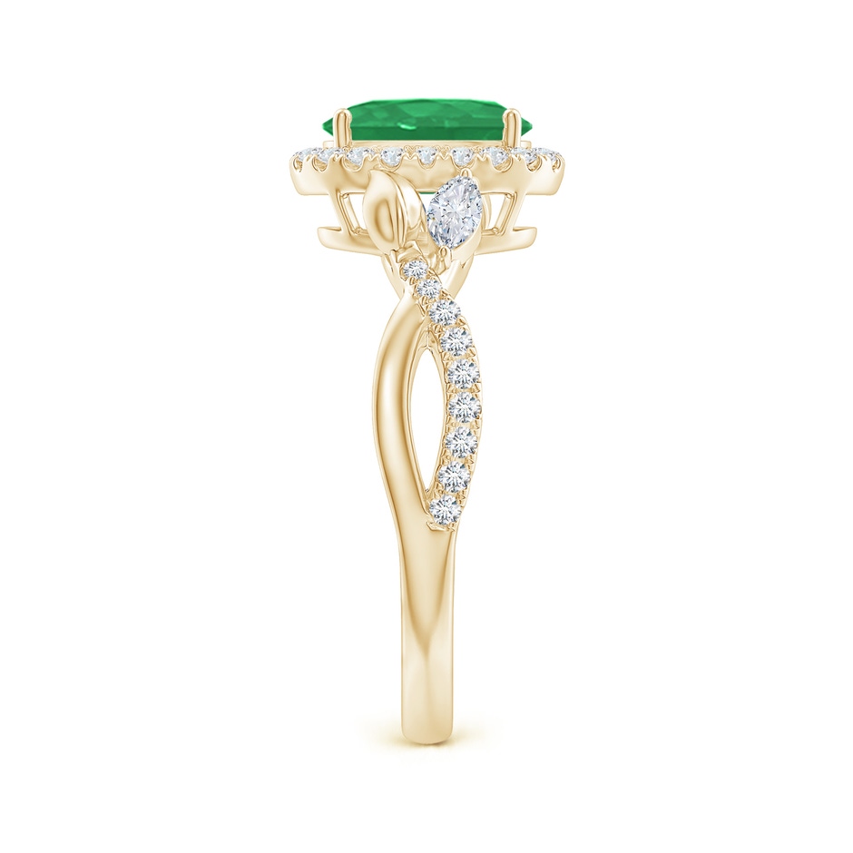 8x6mm A Oval Emerald Twisted Vine Ring with Diamond Halo in Yellow Gold side-2