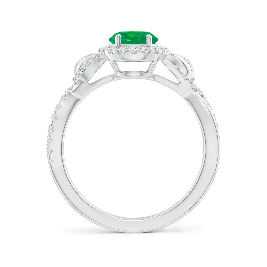 8x6mm AA Oval Emerald Twisted Vine Ring with Diamond Halo in White Gold Side-1