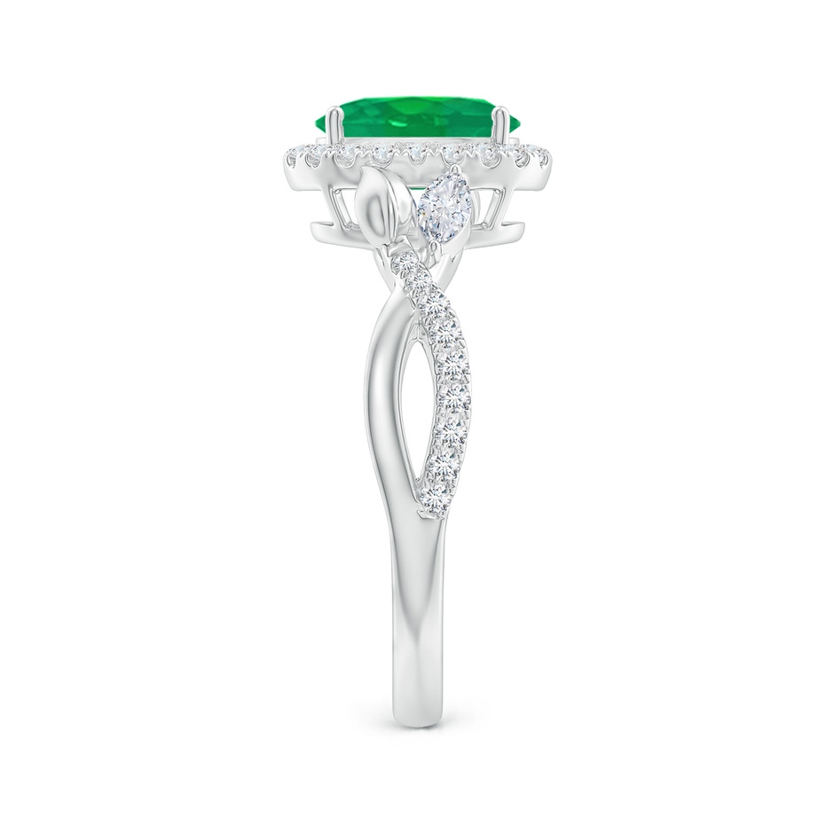 8x6mm AA Oval Emerald Twisted Vine Ring with Diamond Halo in White Gold Side-2