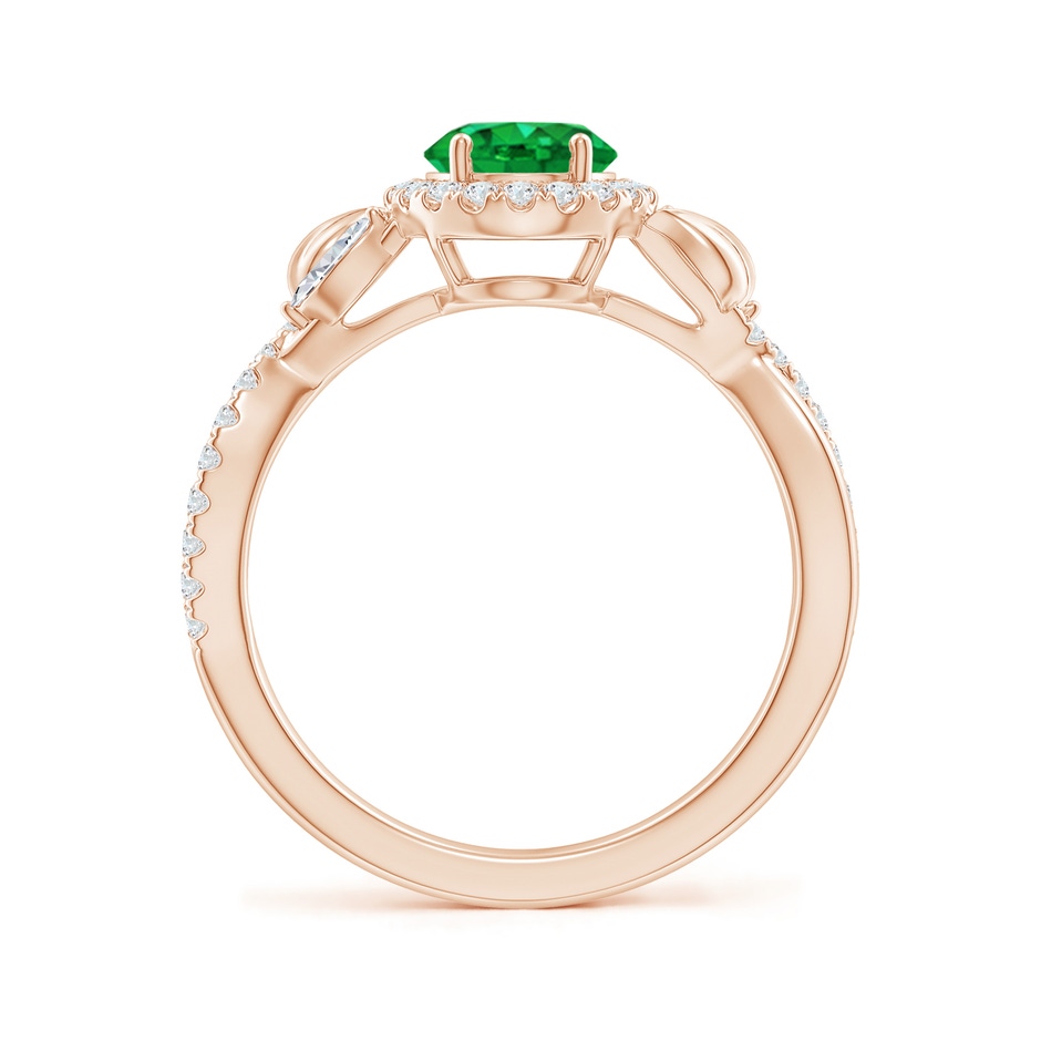 8x6mm AAA Oval Emerald Twisted Vine Ring with Diamond Halo in Rose Gold Side-1