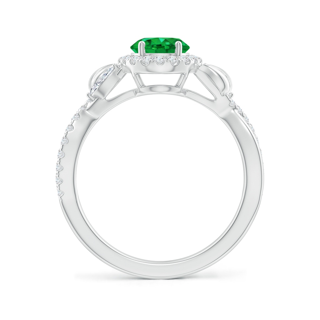 8x6mm AAA Oval Emerald Twisted Vine Ring with Diamond Halo in White Gold Side-1