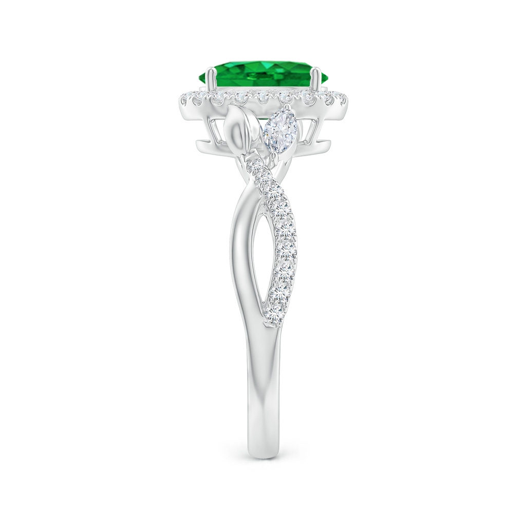8x6mm AAA Oval Emerald Twisted Vine Ring with Diamond Halo in White Gold Side-2