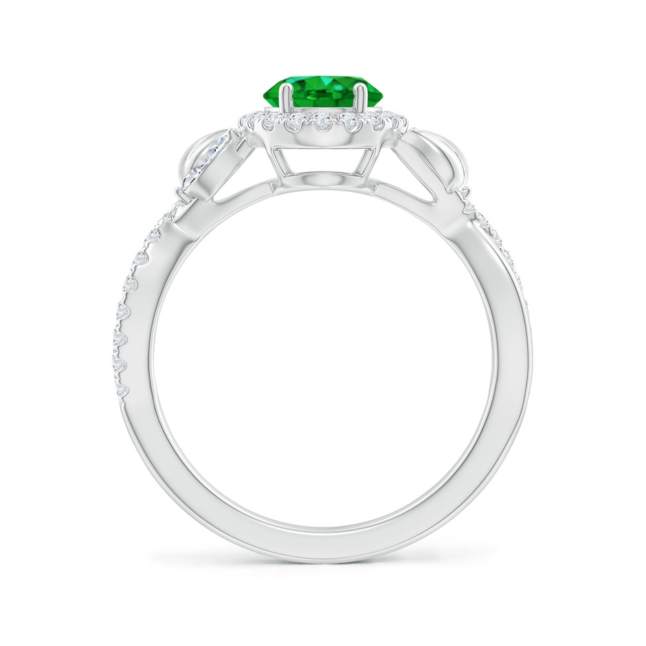 8x6mm AAAA Oval Emerald Twisted Vine Ring with Diamond Halo in White Gold Side-1